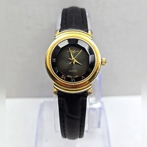 Womens Vintage LA Express LAX572 Watch Faceted Crystal Gold Leather New Battery